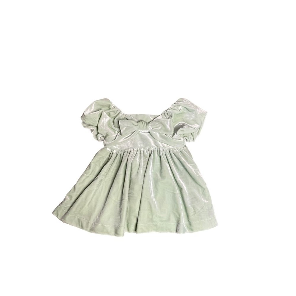 Habitual Kid Dress Baby Girl 12 Month Green Short Sleeve Velour Bow Diaper Cover